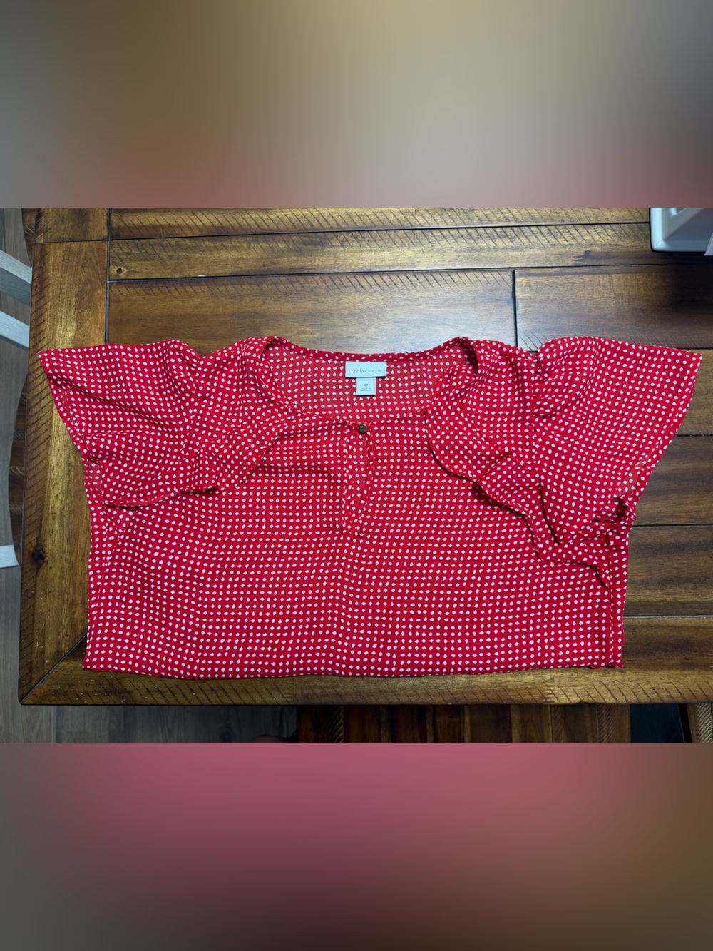 Liz Claiborne Red Dot Short Sleeve Blouse